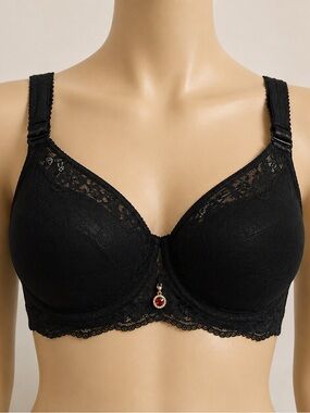 Womens Black Lace Bra Full Coverage Adjustable Straps Padded Comfort Bra Size 50